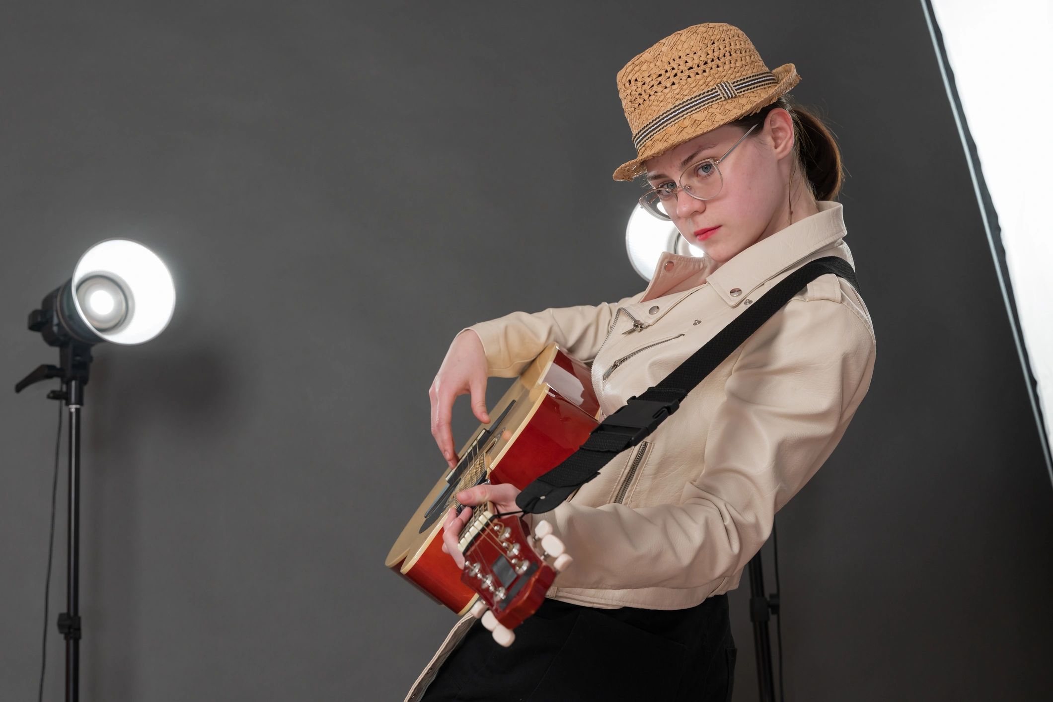 Passionate guitar performance close-up